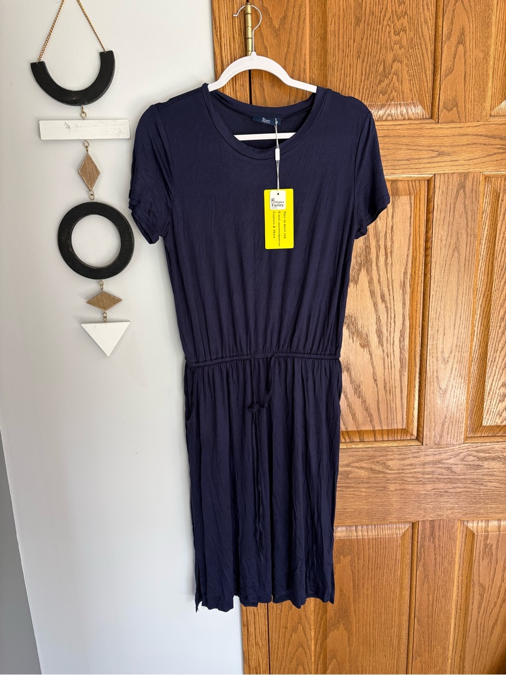 Casual Navy Short-Sleeve Drawstring Waist Dress NWT